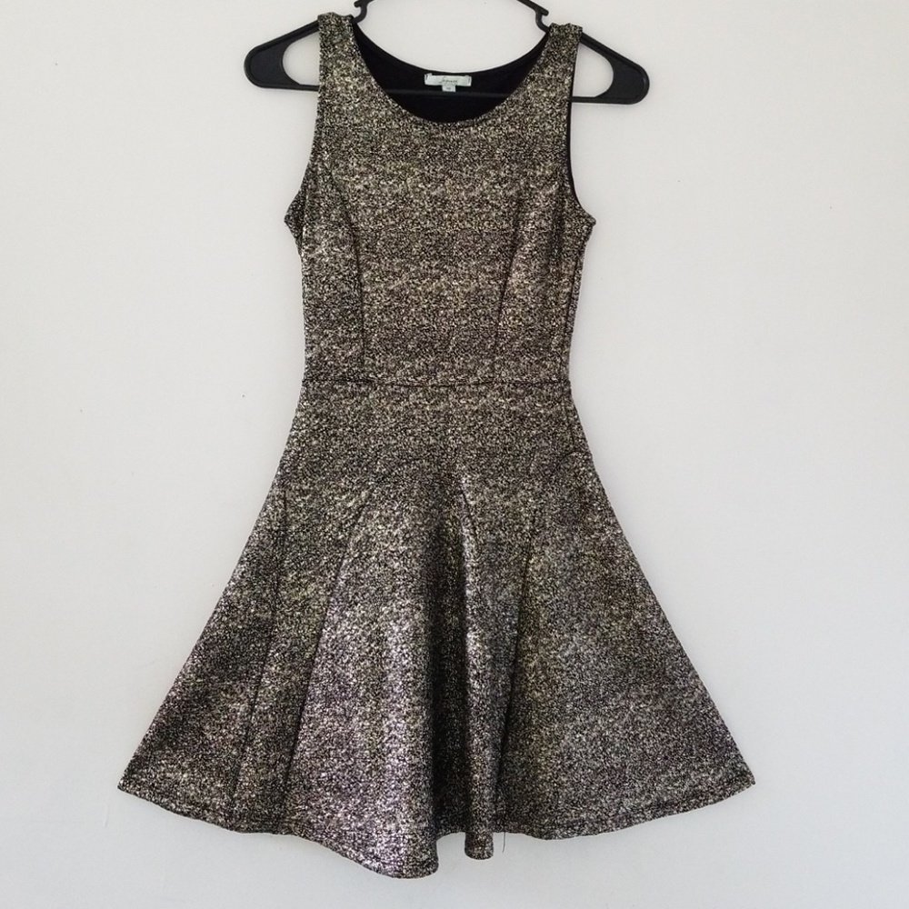 Metallic Gold Black Skater Dress